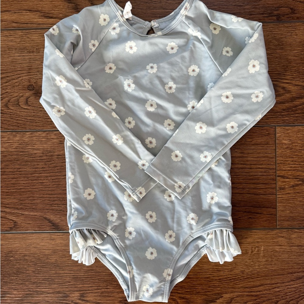 2-3 Years Quincy Mae Blue Floral Kids Swim One Piece